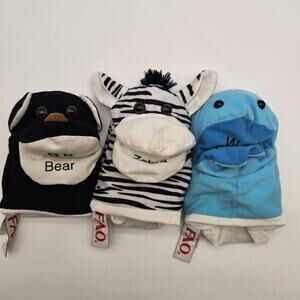 FAO Schwarz Animal Hand Puppets Bear Zebra Whale Toys R Us Set of 3 Plush